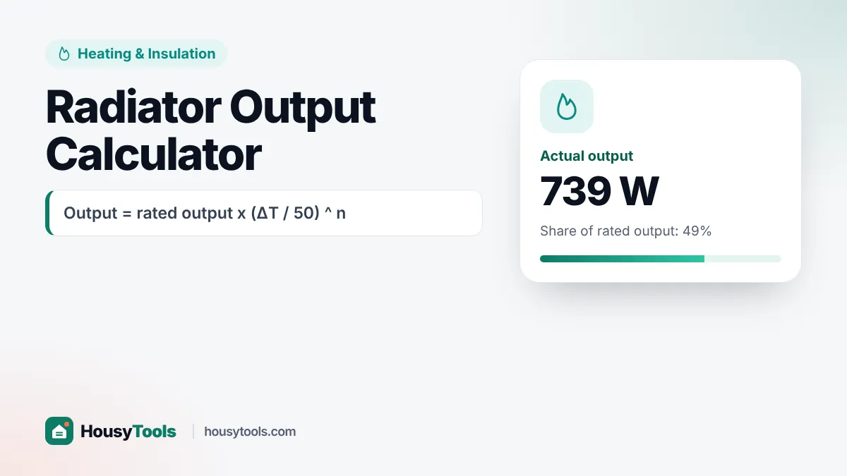 Radiator output calculator diagram showing flow, return and room temperatures and the Delta T correction