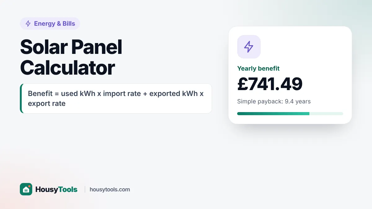 Solar panel calculator showing system size, yearly generation, savings and payback